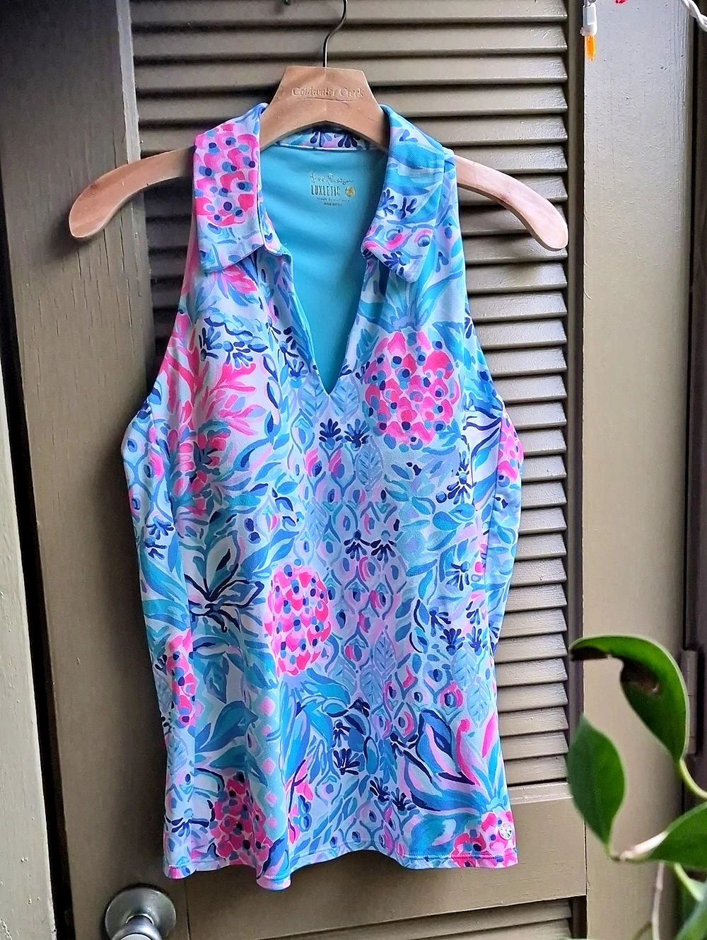 Lilly Pulitzer Women Lux Lakelyn Bra Polo Top Zanzibar Party Princess Size Large